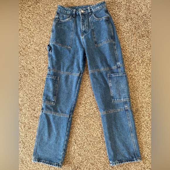 Shein Jeans Womens Size Medium Blue Straight Wide Leg Outdoors Cargo Utility - Picture 14 of 14